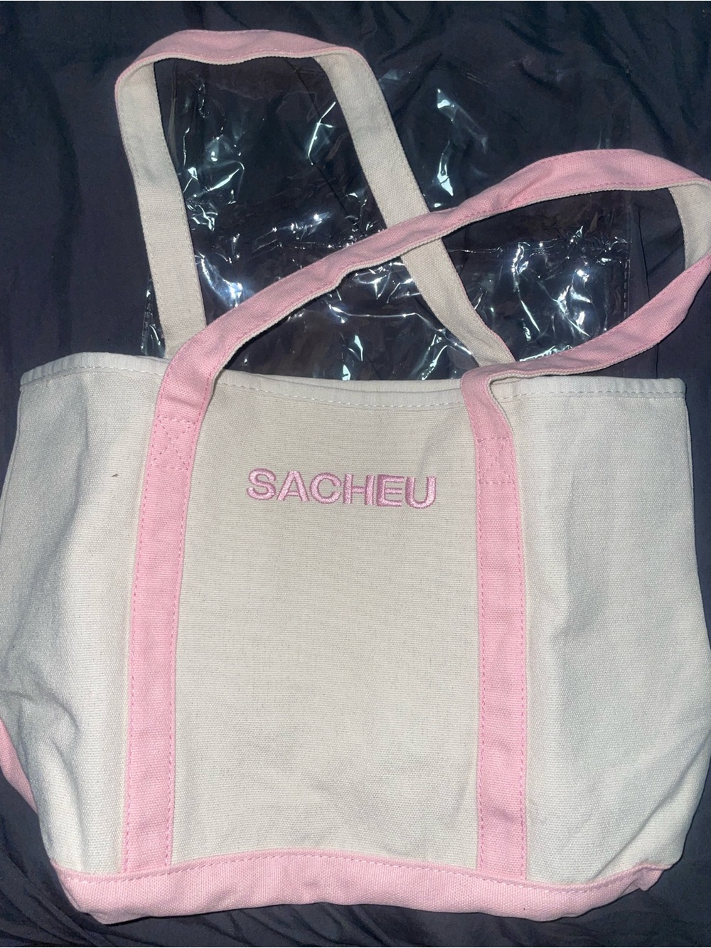 SACHEU Pink & cream Canvas Tote Bag
